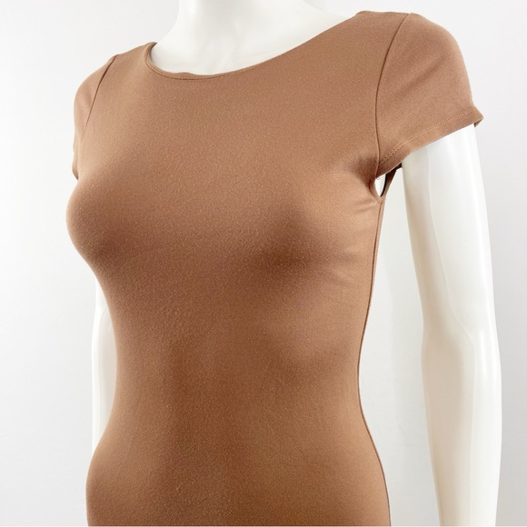 Alice + Olivia Brown Bodycon Sheath Dress Size 4 Knee Length Short Sleeve Fall - Picture 2 of 11